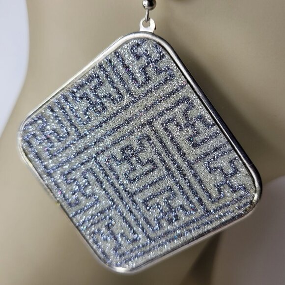 Silver Square Hook Earrings - Picture 1 of 6